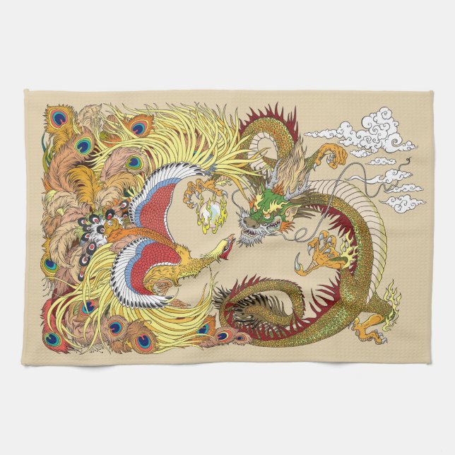 Chinese dragon and phoenix tea towel (Horizontal)