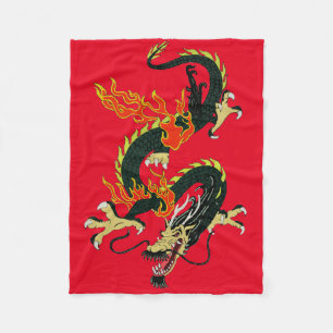 Chinese Dragon Black Fleece Blanket