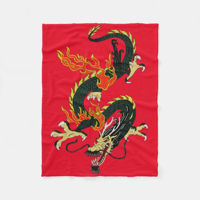 Chinese Dragon Black Fleece Blanket (Front)