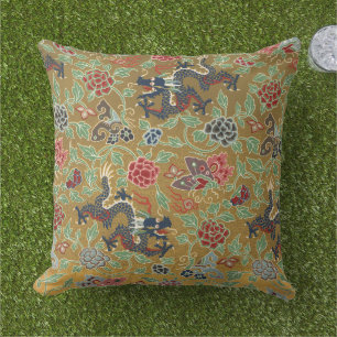 Chinese Dragon Butterfly & Flower Colourful Art Cushion