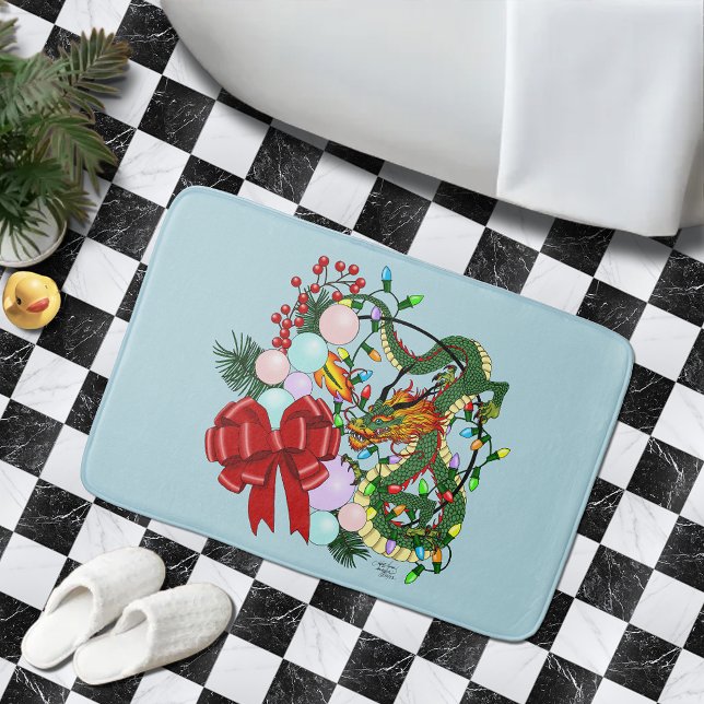 Chinese Dragon Christmas Wreath Bath Mat (Creator Uploaded)