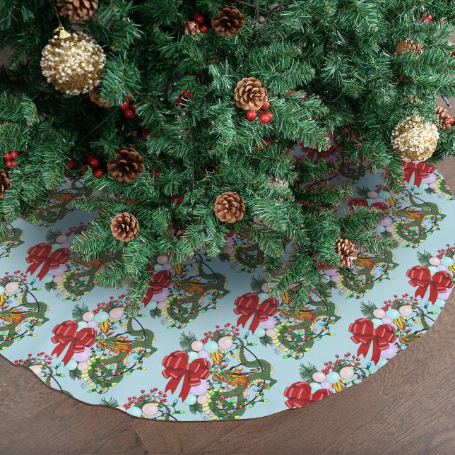 Chinese Dragon Christmas Wreath Brushed Polyester Tree Skirt (Creator Uploaded)