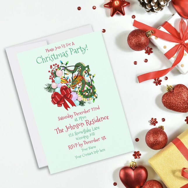 Chinese Dragon Christmas Wreath Invitation (Creator Uploaded)