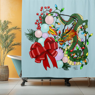 Chinese Dragon Christmas Wreath Shower Curtain