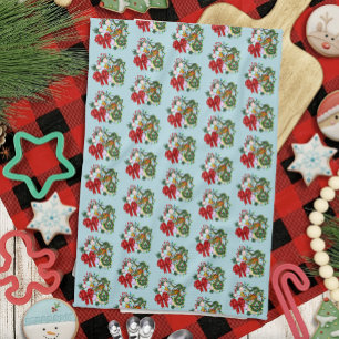 Chinese Dragon Christmas Wreath Tea Towel
