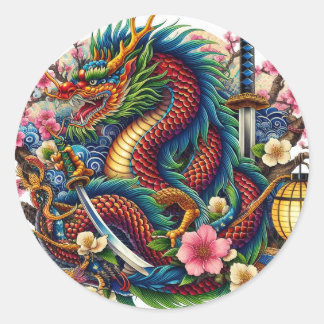 chinese dragon classic round sticker