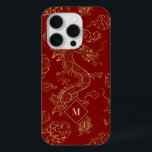 Chinese Dragon Gold and Dark Red iPhone 15 Pro Case<br><div class="desc">Chinese Dragon pattern in gold over a dark red background.
Custom and optional monogram.</div>