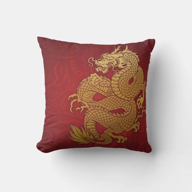 Chinese Dragon Gold and Red Cushion (Front)