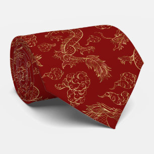 Chinese Dragon Gold and Red Tie