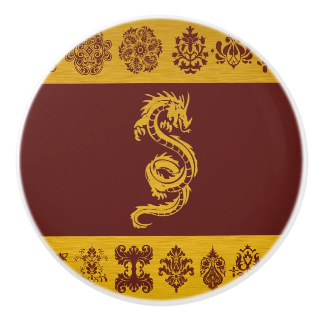 Chinese Dragon, Gold Dragon, Fantasy, Mythology Ceramic Knob (Front)