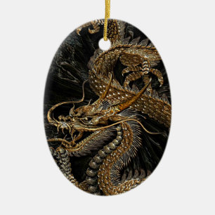Chinese Dragon in Textured Brown Ceramic Tree Decoration