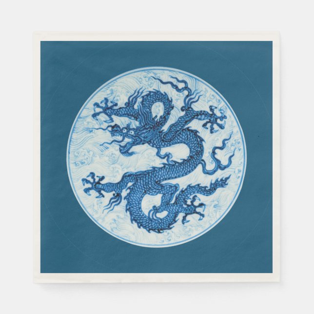 Chinese Dragon, Indigo Blue and White Napkins (Front)