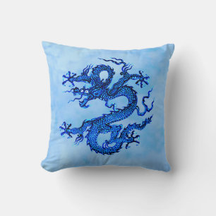 Chinese Dragon, Indigo Blue and White Throw Pillow