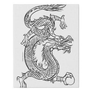 Chinese Dragon Line Drawing Sketch Eastern Fantasy Faux Canvas Print