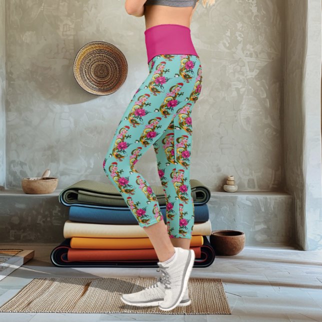 Chinese Dragon Lotus Cherry Blossoms Capri Leggings (Creator Uploaded)