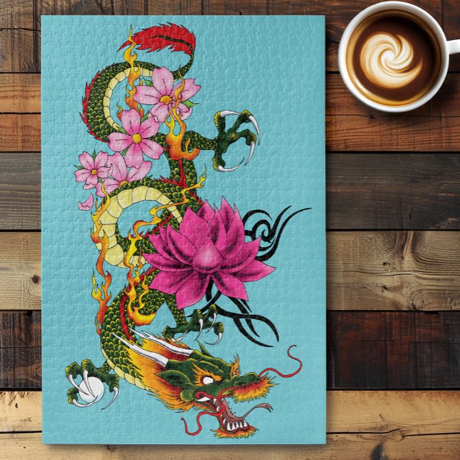Chinese Dragon Lotus Cherry Blossoms Jigsaw Puzzle (Creator Uploaded)