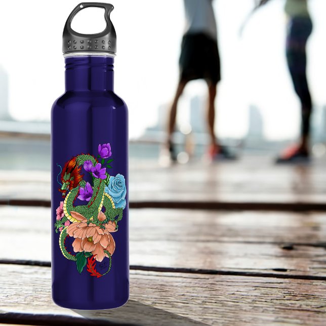 Chinese Dragon Navy Blue Flowers 710 Ml Water Bottle (Creator Uploaded)