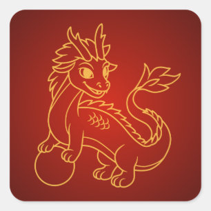Chinese Dragon on Red Square Sticker
