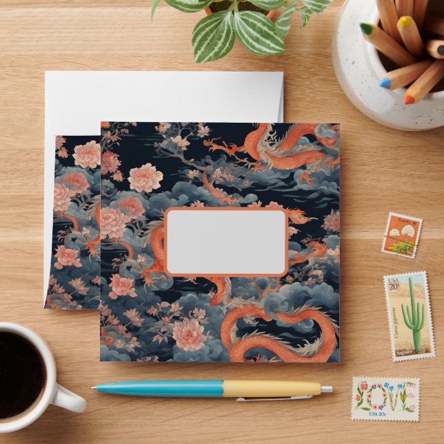 Chinese dragon oriental dark chinoiserie envelope (Desk)