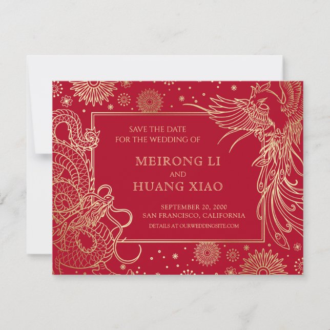 Chinese Dragon Phoenix Wedding Save The Date (Front)
