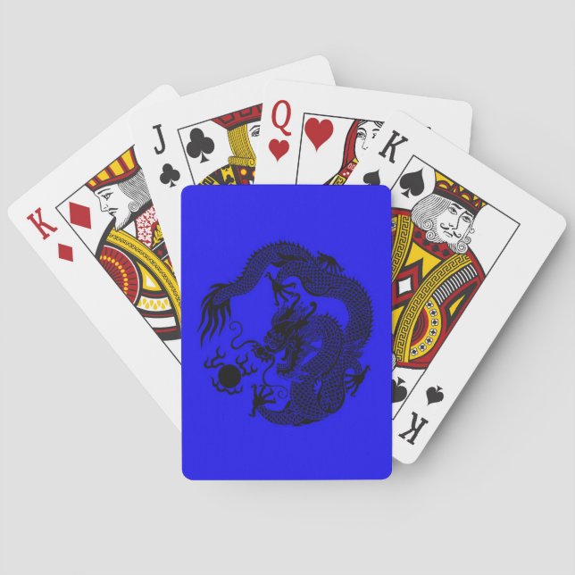 Chinese Dragon Playing Card Blue and Black (Back)