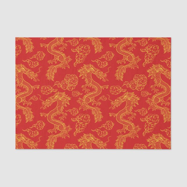 Chinese Dragon Red and Gold Theme Tissue Paper (Front)