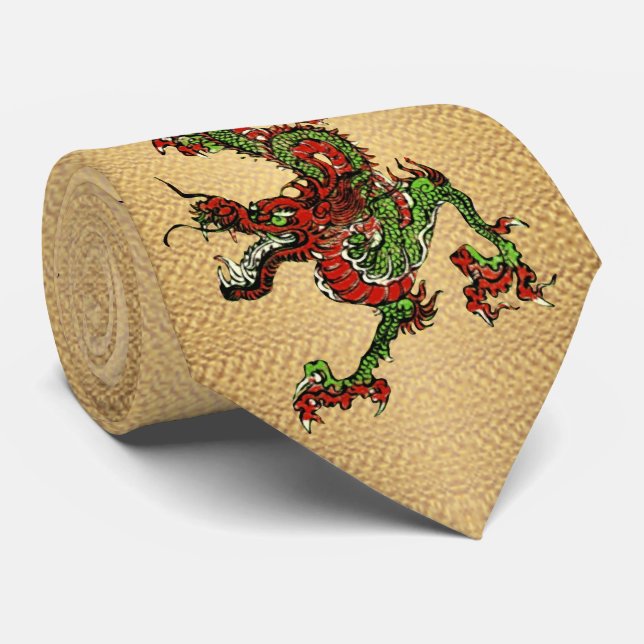Chinese Dragon Red and Green v 15 Tie (Rolled)