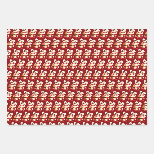 Chinese Dragon Red Gold Golden Zodiac Asian  Wrapping Paper Sheet (Front)