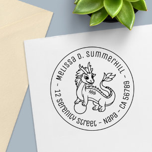 Chinese Dragon Round Address Self-inking Stamp
