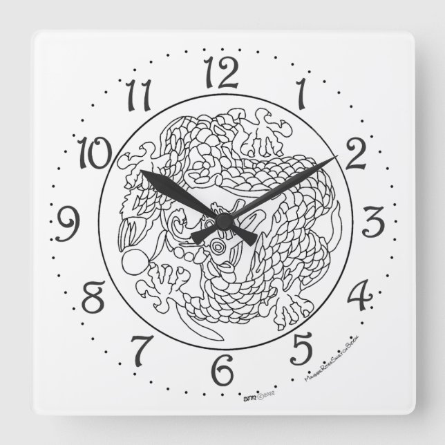 Chinese Dragon Square Wall Clock (Front)