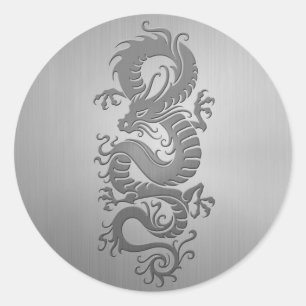 Chinese Dragon, Stainless Steel Effect Classic Round Sticker