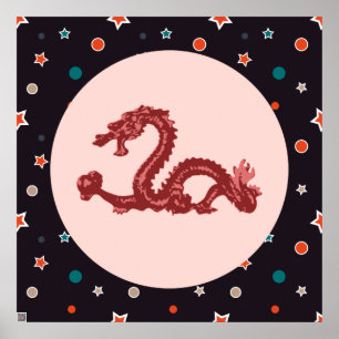 Chinese Dragon Star Pattern Fantasy Art Poster