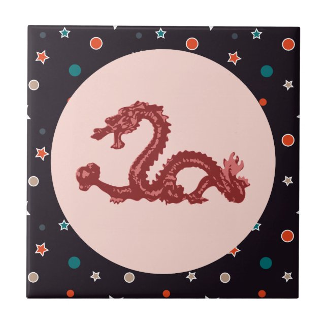 Chinese Dragon Star Pattern Fantasy Art Tile (Front)