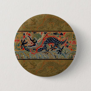 Chinese Dragon Symbol Antique Asian 6 Cm Round Badge