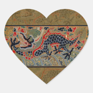 Chinese Dragon Symbol Antique Asian Heart Sticker