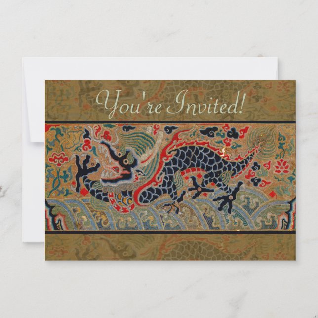 Chinese Dragon Symbol Antique Asian Invitation (Front)