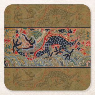 Chinese Dragon Symbol Antique Asian Square Paper Coaster