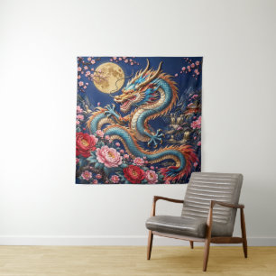 Chinese Dragon with Full Moon and Peonies – Silk E Tapestry