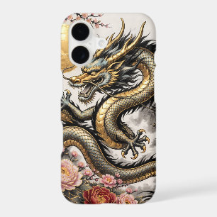 Chinese Dragon with Peonies and Full Moon – Gold I