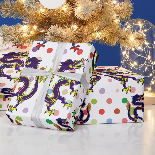 chinese dragons fantasy art collage sheet wrapping paper (Holidays)