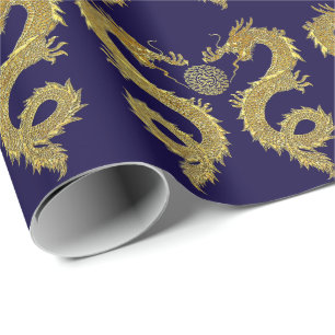 Chinese Dragons Prosperity Symbol Your Colour Wrapping Paper