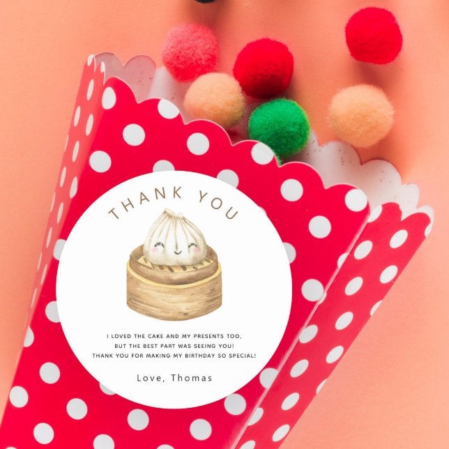 Chinese dumpling birthday party thank you classic round sticker (Creator Uploaded)