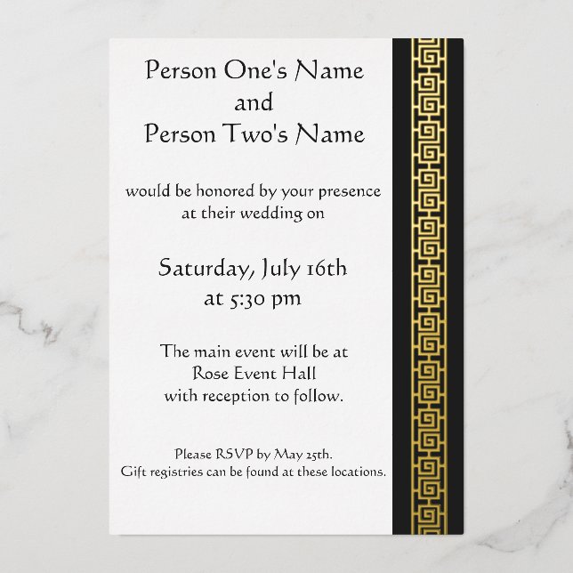 Chinese Elegance in Black Foil Invitation (Front)