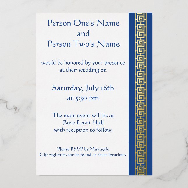 Chinese Elegance in Blue Foil Invitation (Front)