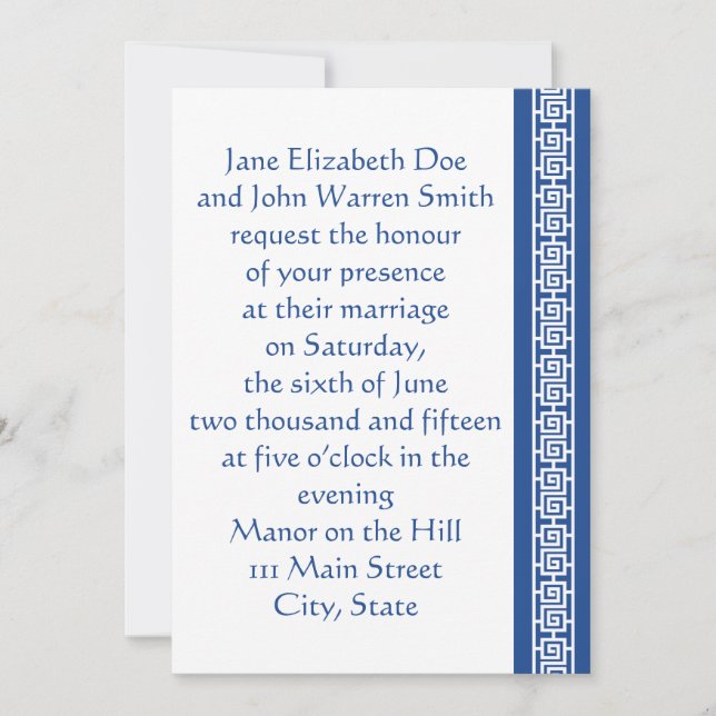 Chinese Elegance in Blue Wedding Invitation (Front)