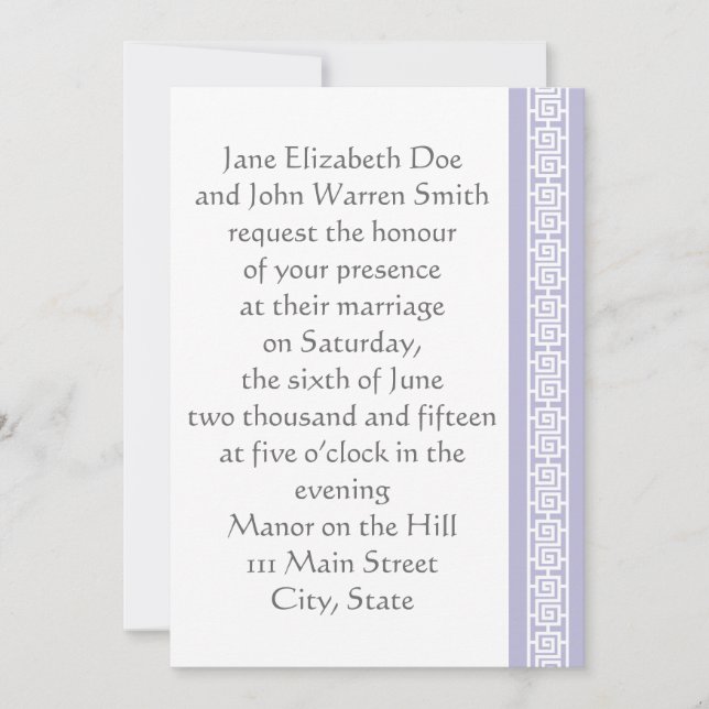 Chinese Elegance in Lavender Wedding Invitation (Front)