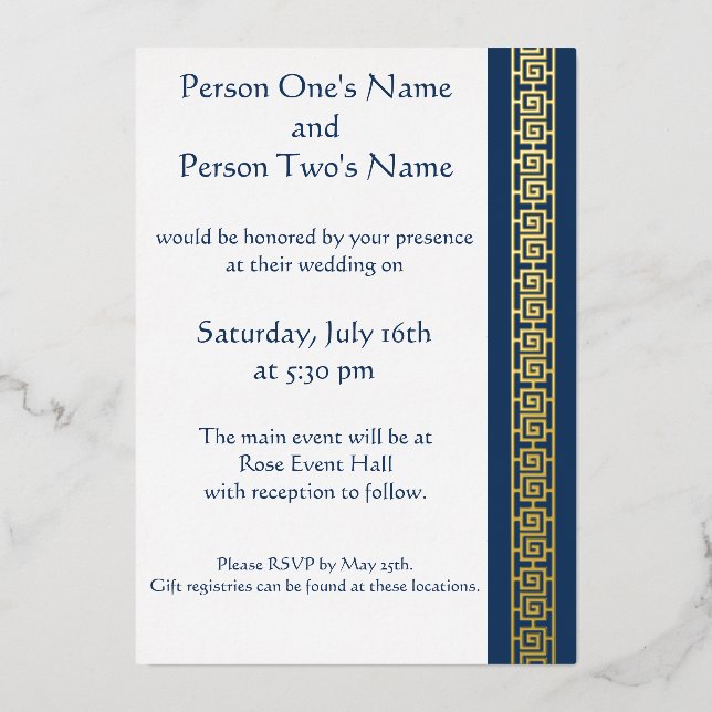 Chinese Elegance in Navy Foil Invitation (Front)
