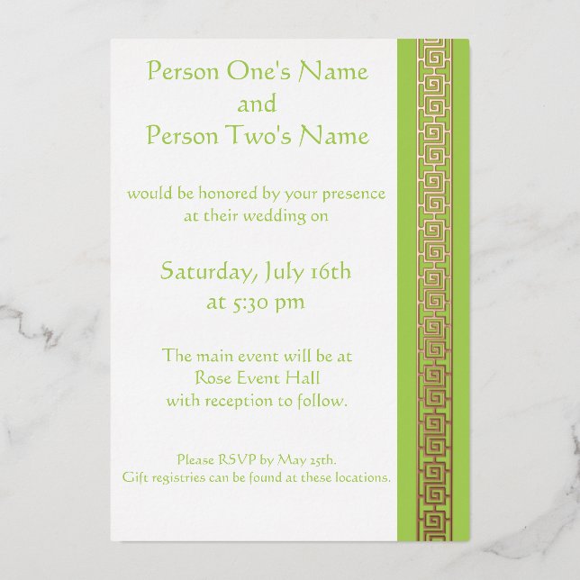Chinese Elegance in Peridot Foil Invitation (Front)