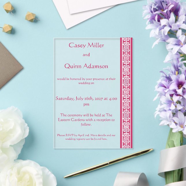 Chinese Elegance in Raspberry Acrylic Wedding  Invitations (Insitu (Wedding))
