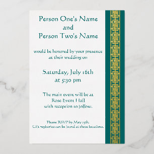 Chinese Elegance in Teal Foil Invitation